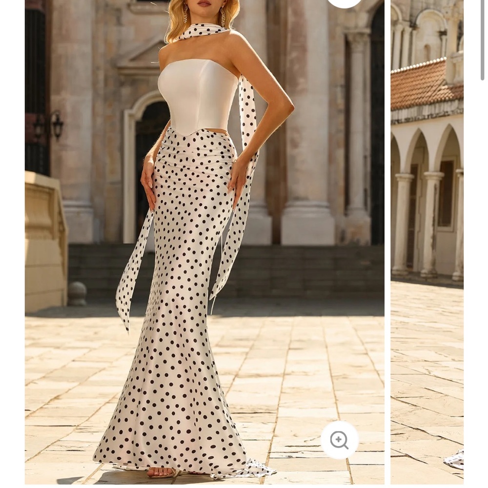 Elegant Polka Dot Strapless Mermaid Long Prom Dress